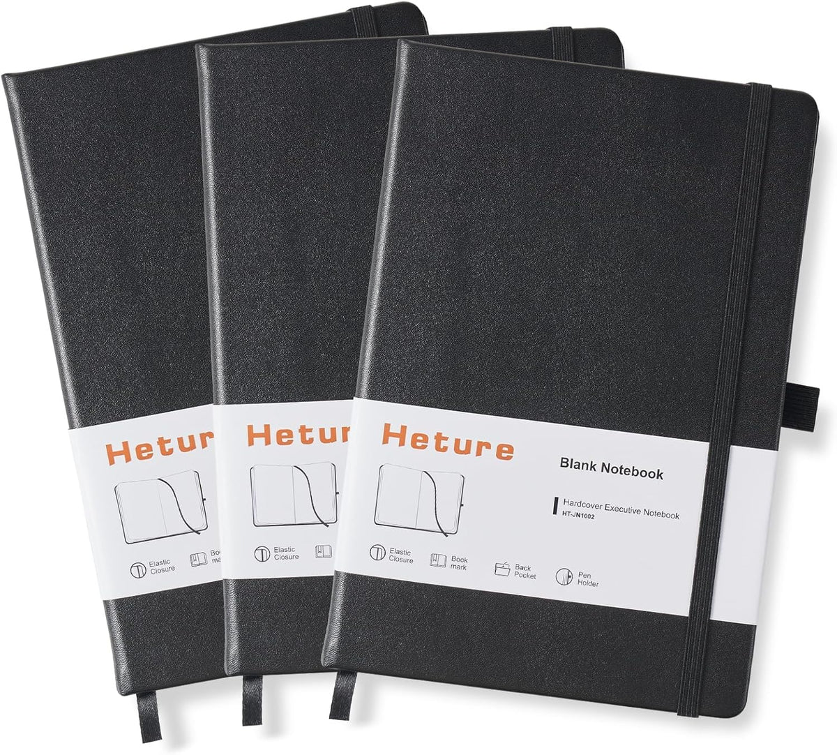 Heture Hardcover Notebooks, A5 Blank Notebook for Writing 160 Pages, 8.2 x 5.5 inch, Classic Blank Notebooks for College/Work/Travel(Black 3 Pack)