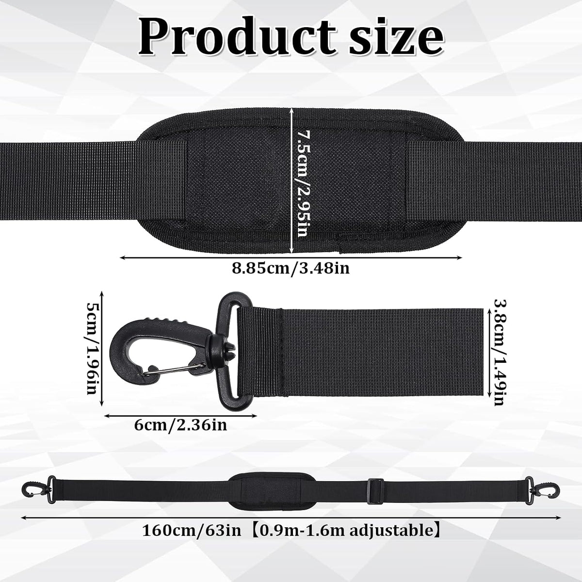 56" Bag Strap, Shoulder Strap Universal Adjustable Shoulder Belt Replacement Laptop Shoulders Straps Luggage Duffel Straps with Metal Hook for Briefcase Laptop Messenger Crossbody Bag Luggage Camera