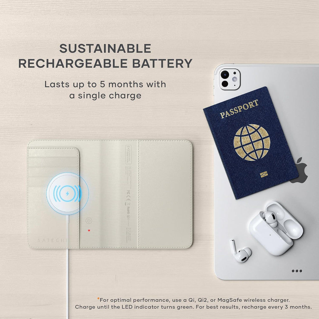 Satechi Passport Holder with Find My Tracking, 4-Slot Card Wallet, Sand