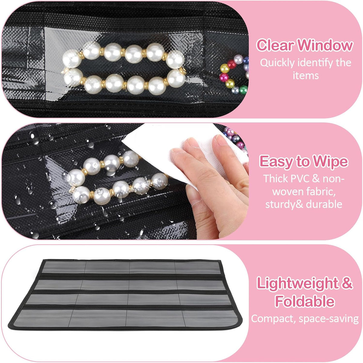 1 Pack Hanging Jewelry Organizer, 80 Clear Pockets Earring Storage