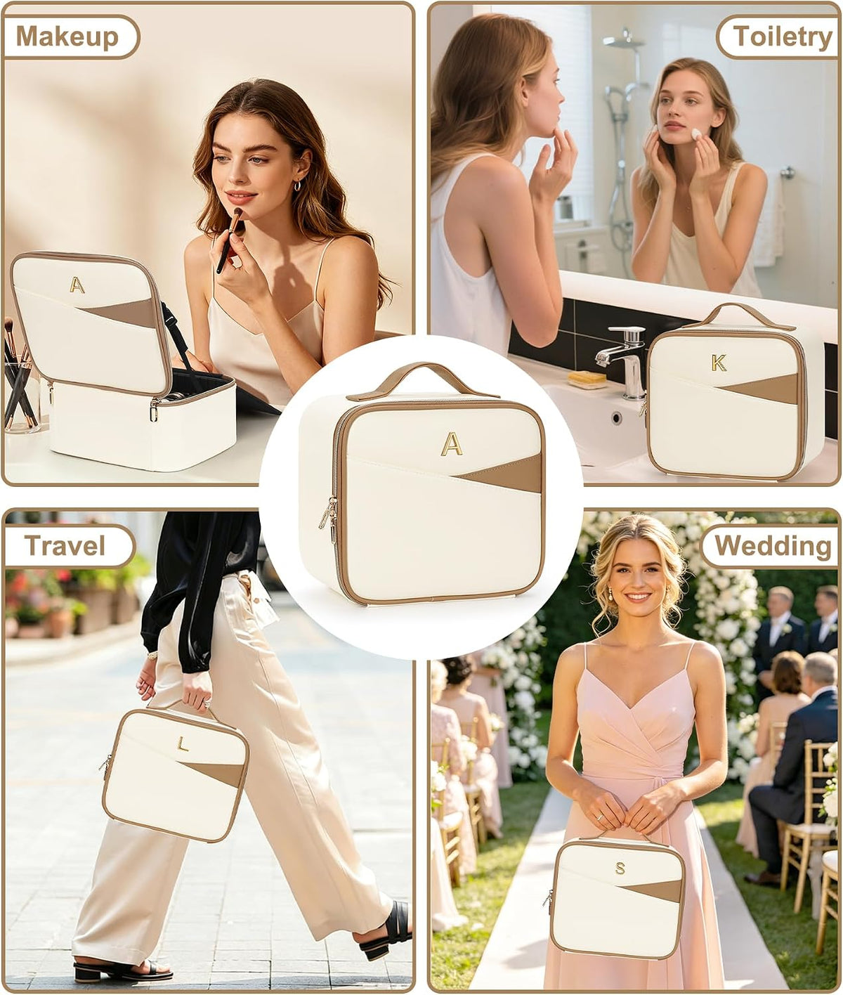 Relavel Birthday Gifts for Women Teen Girls, Initial Makeup Bag with LED Mirror, Personalized Cosmetic Organizer with 3 Light Modes, Rechargeable Travel Bag with Compartment & Adjustable Dividers - L