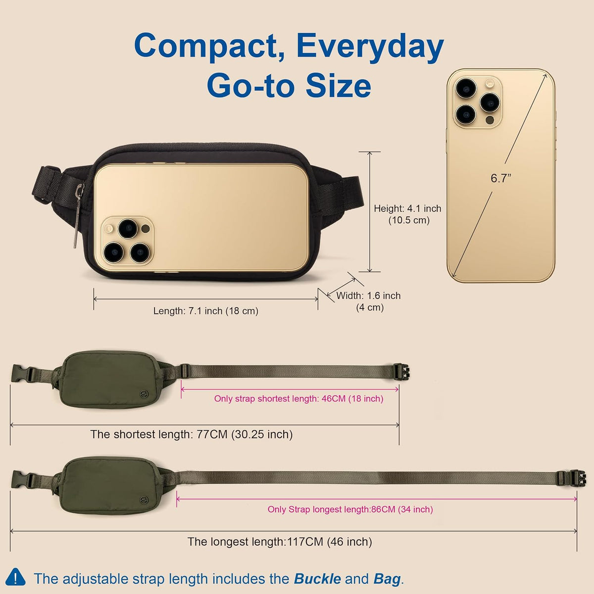 Pander Mini Belt Bag – Ultra Compact, Fits 6.7” Phone, Lipstick, Earbuds, Essentials, Small Crossbody Waist Purse, Pale Grey