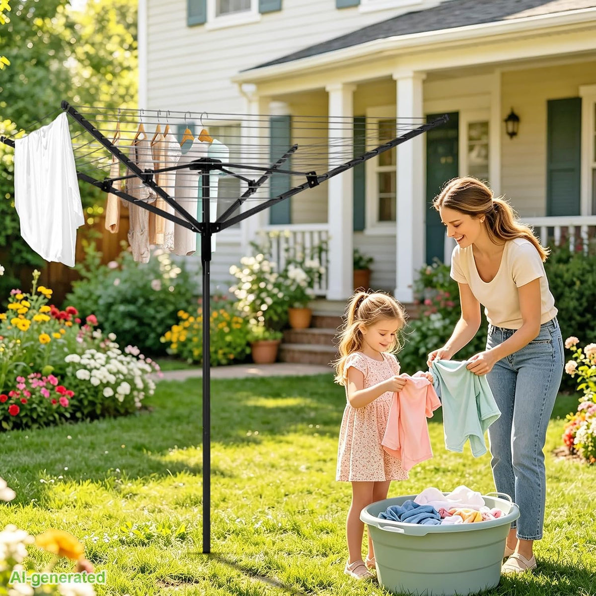 Outdoor Umbrella Drying Rack, 12 Lines 165ft Space, Steel Frame Adjustable Height, 4 Aluminum Arms, Collapsible for Yard.