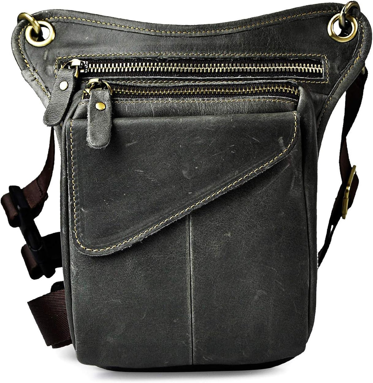 Le'aokuu Mens Genuine Leather Messenger Hiking Waist Hip Bum Pack Drop Leg Bag 211-3