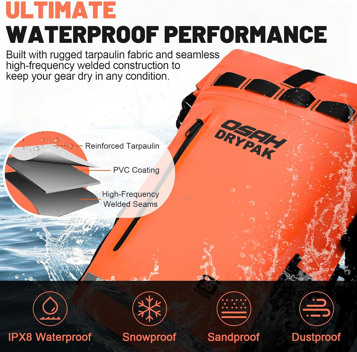 Waterproof Dry Bag Backpack 25L/35L/55L/85L, Roll-Top Heavy Duty Rucksack