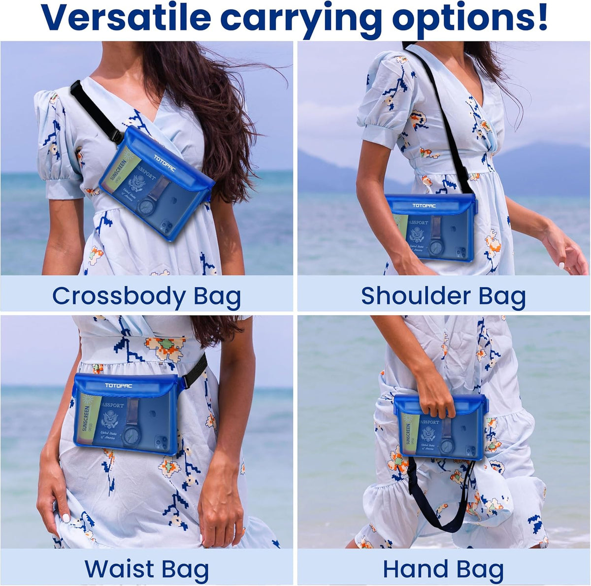 2-Pack Waterproof Fanny Pack, Phone Pouch with Waist Strap, 9x6.7 Inch Dry Bag for Phone, Cash, and Valuables – for Swimming, Kayaking, Boating, Snorkeling, and Water Sports (2, Grey + Blue)