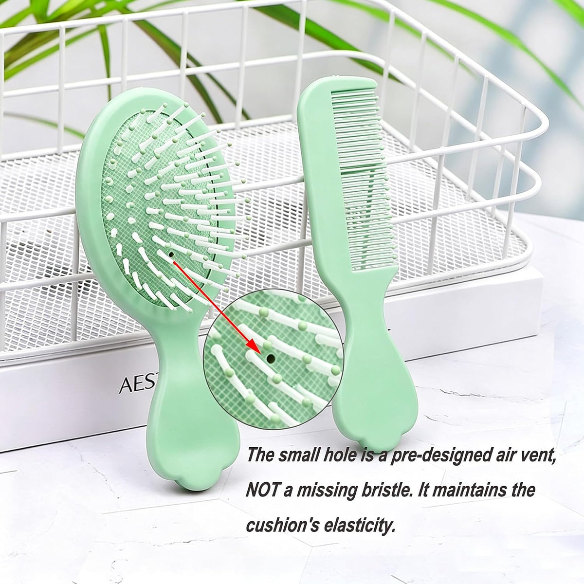 4 Pieces Mini Wet Hair Brush Hair Comb Set For Women Girls Kids Toddler Small Travel Hair Combs Brushes Handheld Mirror Set Hair Care Gift Sets Detangling Massage HairBrush with Air Cushion (Green)