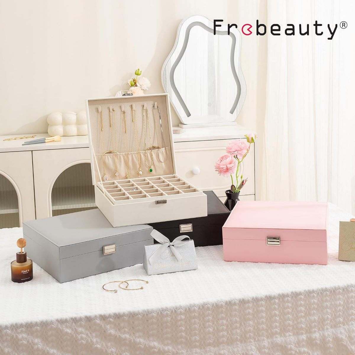 Frebeauty 50 Grid Earring Holder Organizer,2 Layer Jewelry Box for Women