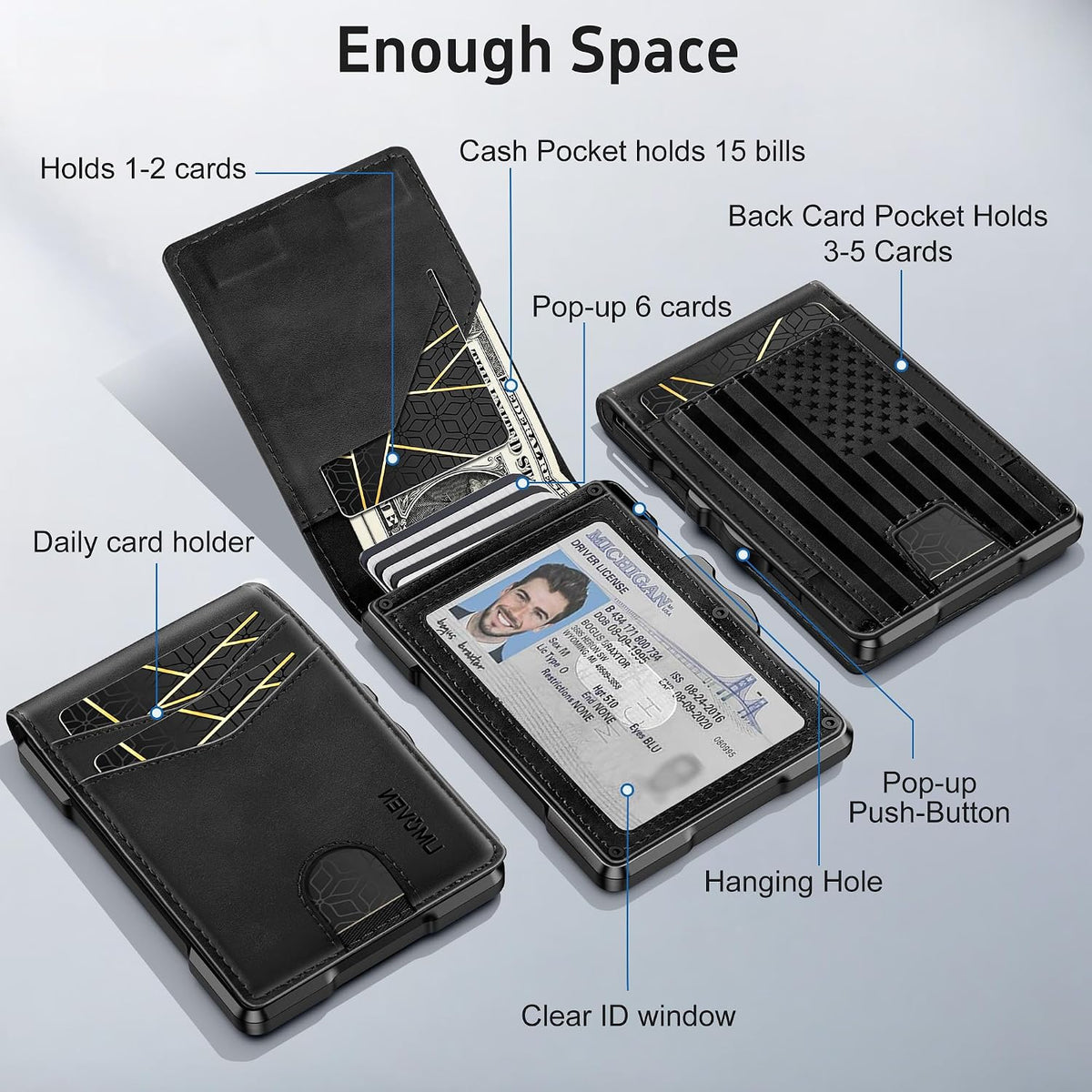 Wallet for Men Minimalist RFID‑Blocking Slim Leather Card Holder Cash Slot
