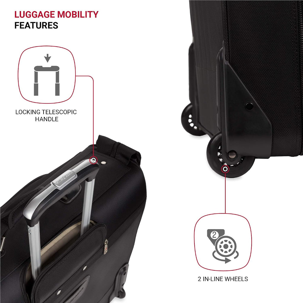 SwissGear 7895 Premium Rolling Garment Bag, Bonus Hanging Feature, Men's and Women's, 24-Inch Luggage - Black
