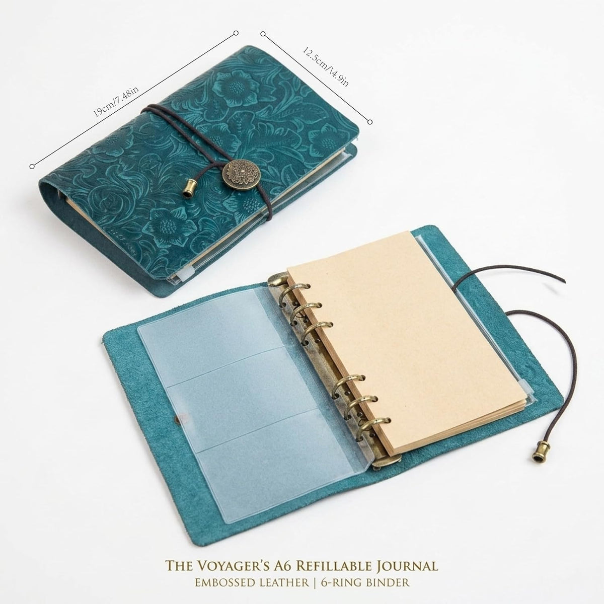 Refillable Leather Journal, Travelers Notebook Cover A6, Blue