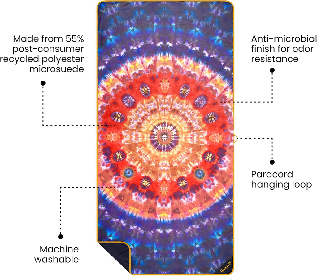 Rumpl Tech Towel, Quick-Dry for Travel, Beach, and Camp, Tapestry Tie Dye