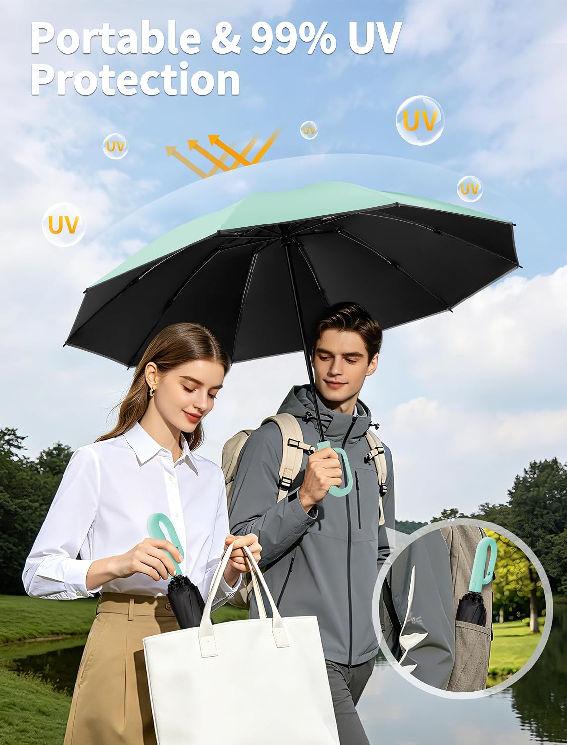 Jorilis Inverted Umbrella with Carabiner Handle, Windproof UV Sun & Rain