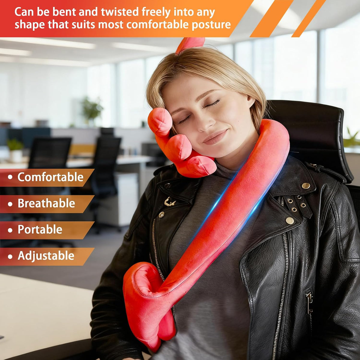 Ergonomic Palm Travel Neck Pillow-Head Support Pillow for Airplane, Car & Office | Adjustable & Bendable | Neck Phone Holder Pillows (Gray)