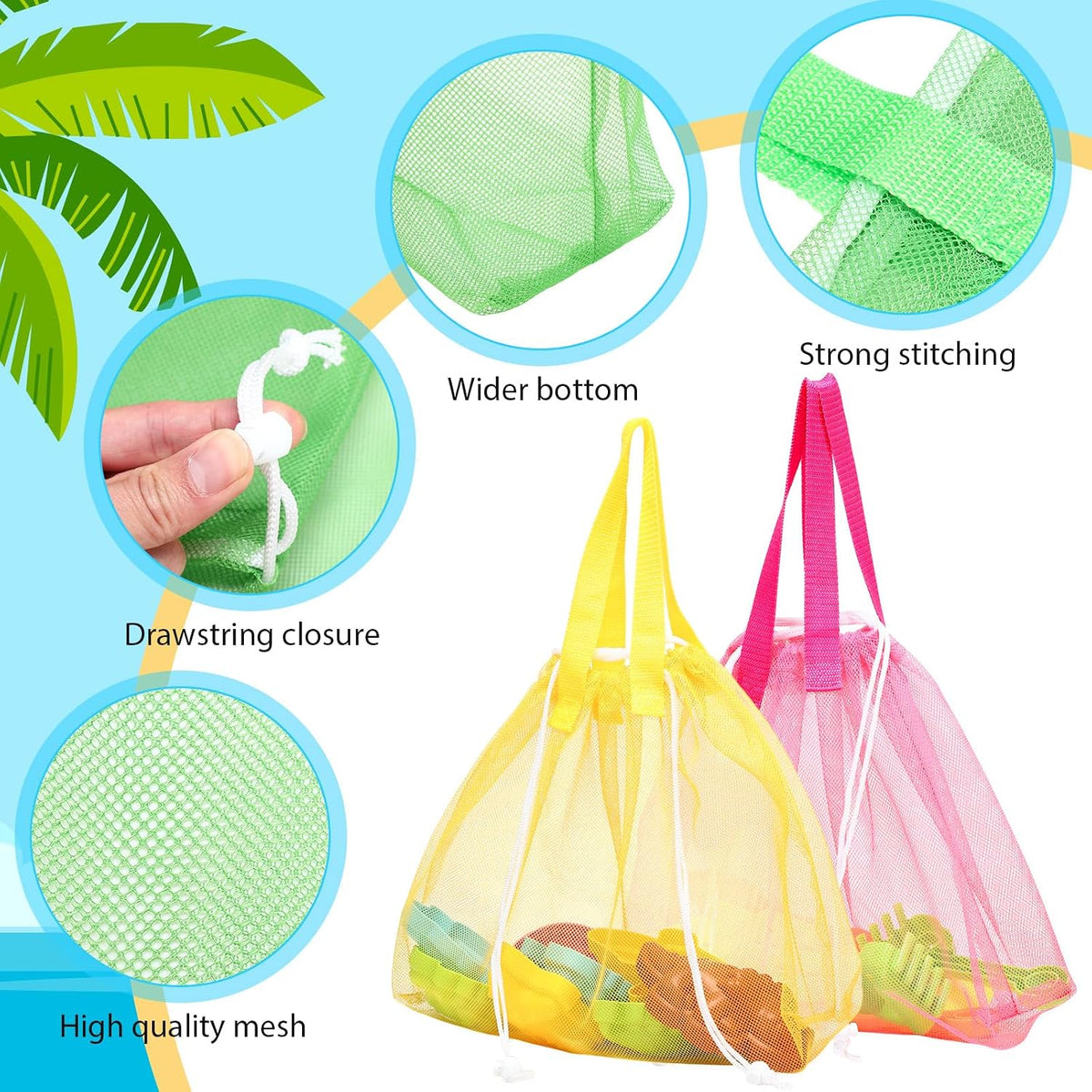 Paterr 24 Pcs Seashell Bag Mesh Drawstring, Foldable Beach Tote, 8 Colors