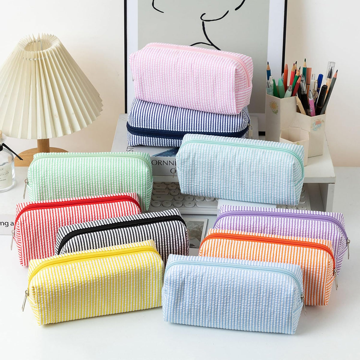 Cute Pencil Case Capacity Pencil Pouch Aesthetic Pen Bag Office Stationery Organizer Simple Sturdy Multifunctional Cosmetic Pouch (pink)