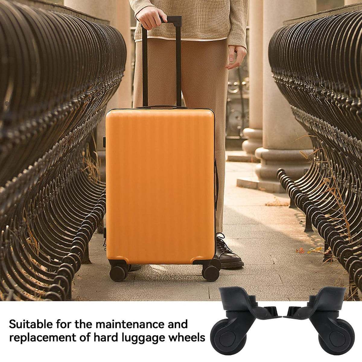 1 Pair of Suitcase Replacement Wheel PVC and Metal 360 Rotating Suitcase Caster Black (W041)