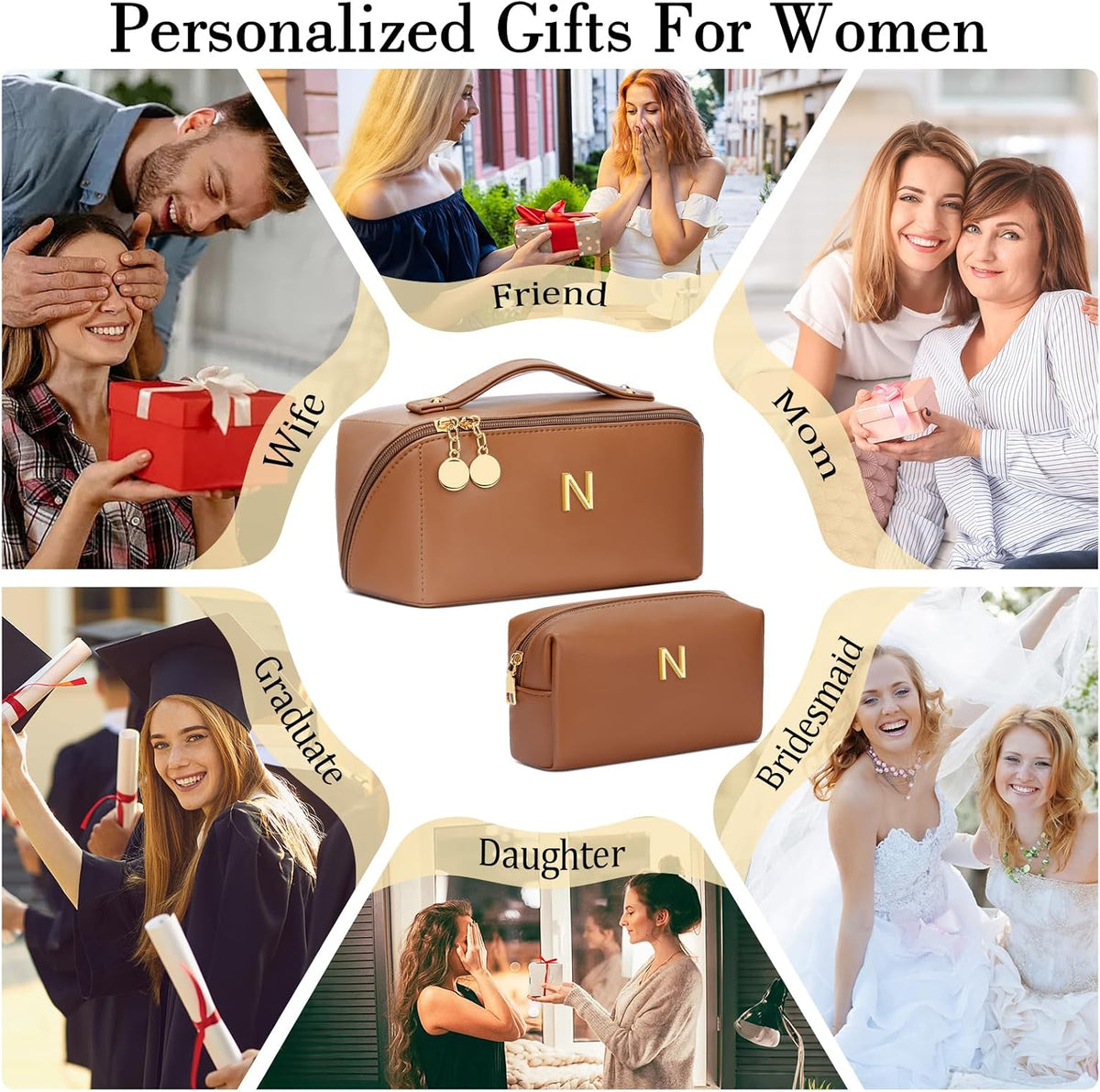 Initial Makeup Bag Personalized Gift for Women Teen Girls