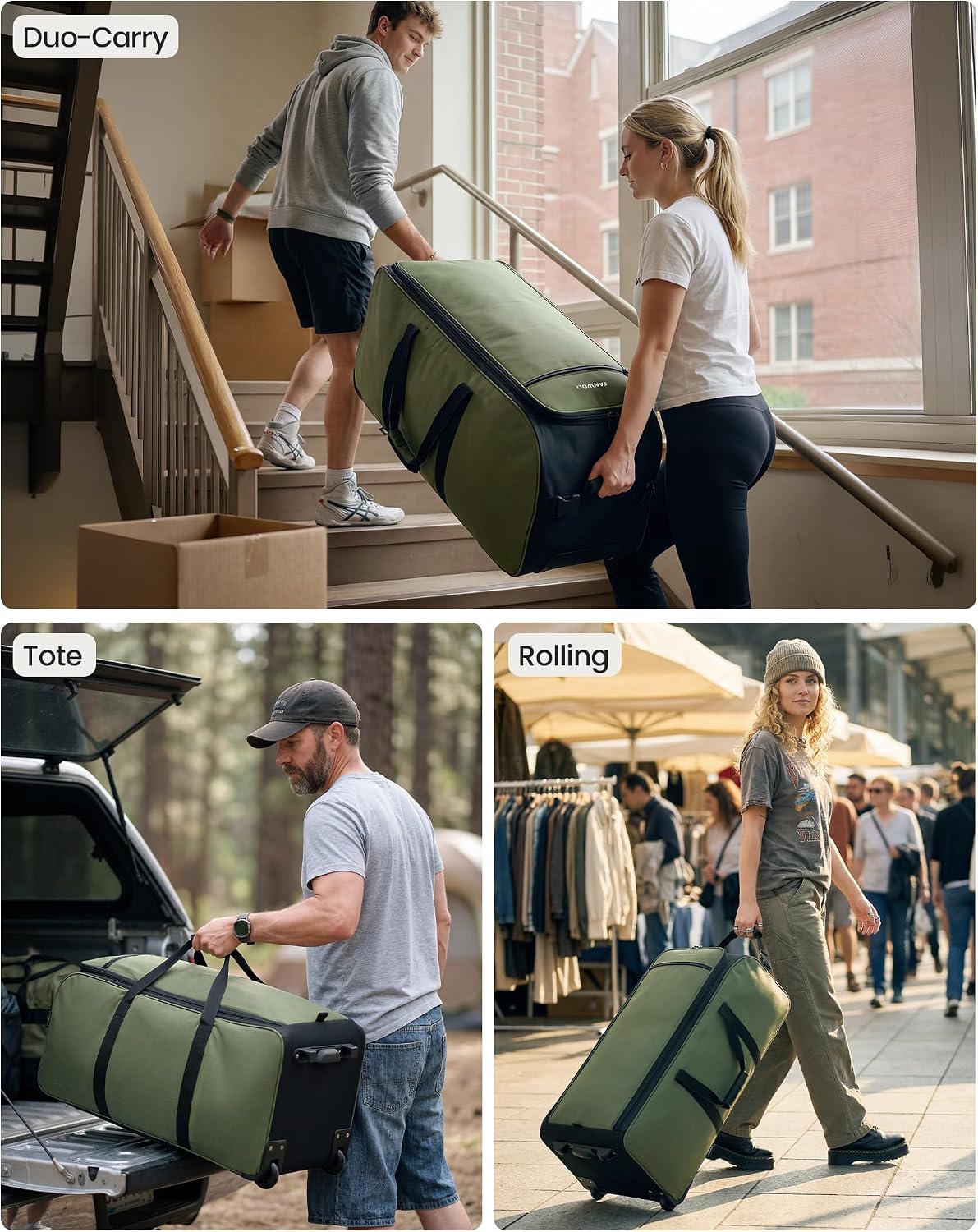 Fanwoli 30'' Extra Large Rolling Duffel Bag with Wheels, Heavy Duty