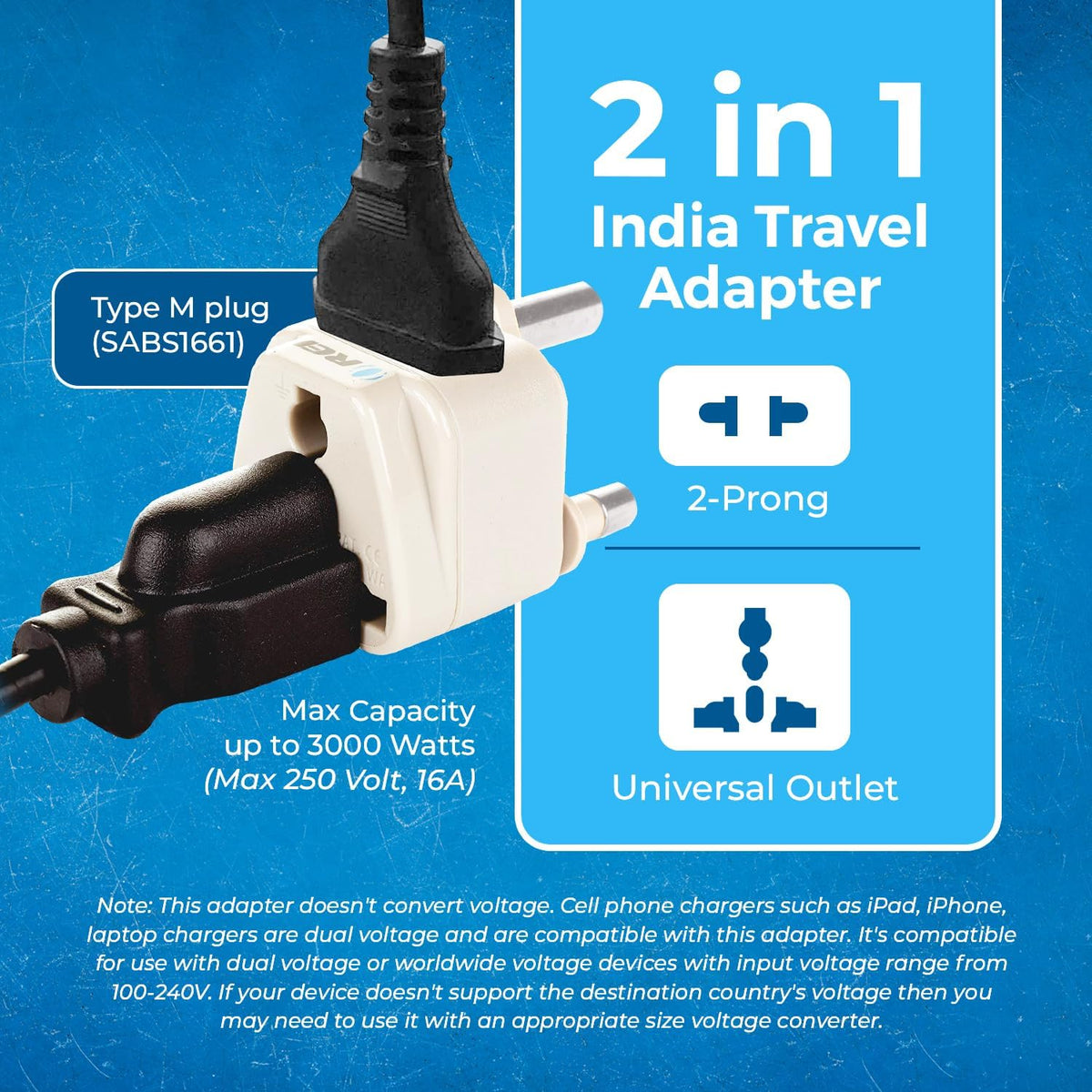 OREI Type M Travel Adapter Plug – USA to South Africa, Botswana, Namibia & More – CE Certified, RoHS Compliant – 300 Pack