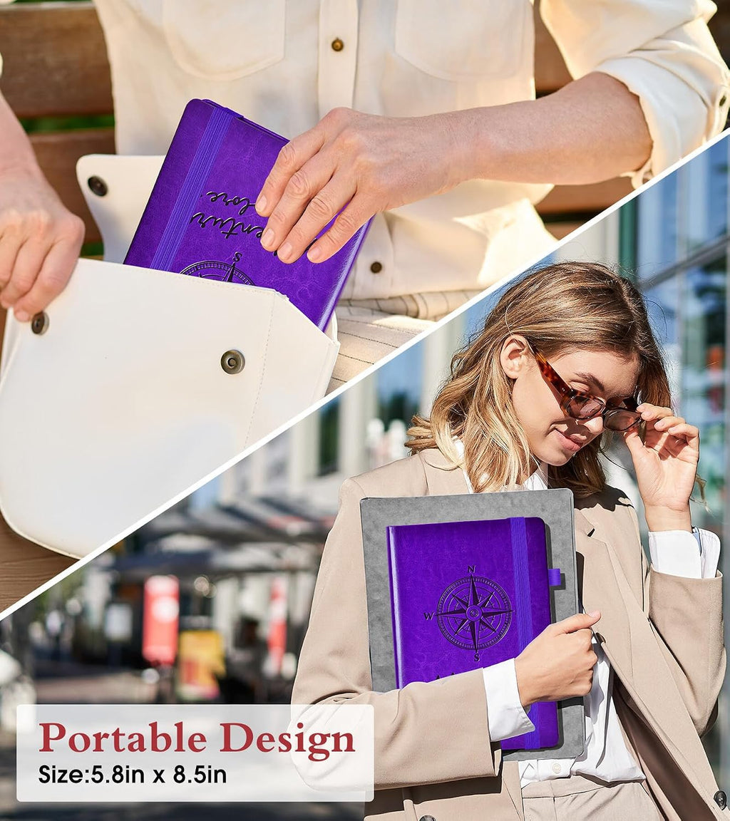 PAIBAS A5 Lined Journal, Leather Bound Notebook for Work & Travel 5.8"×8.5"