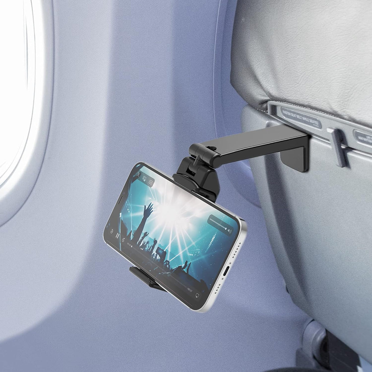 Travel Accessories, Universal Seat Back Tray Table Phone Clip Holder, Adjustable Pocket Size Hands Free Phone Holder Airplane Travel Essentials Compatible with iPhone and Android
