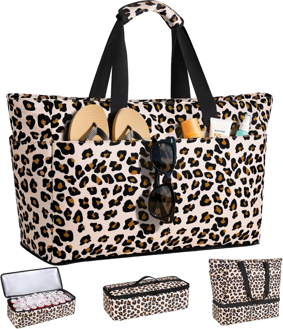 ISEYOU Beach Bag with Cooler, 49L Large Waterproof Sandproof Tote with Zipper, Foldable Travel Bag for Beach, Pool, Picnic