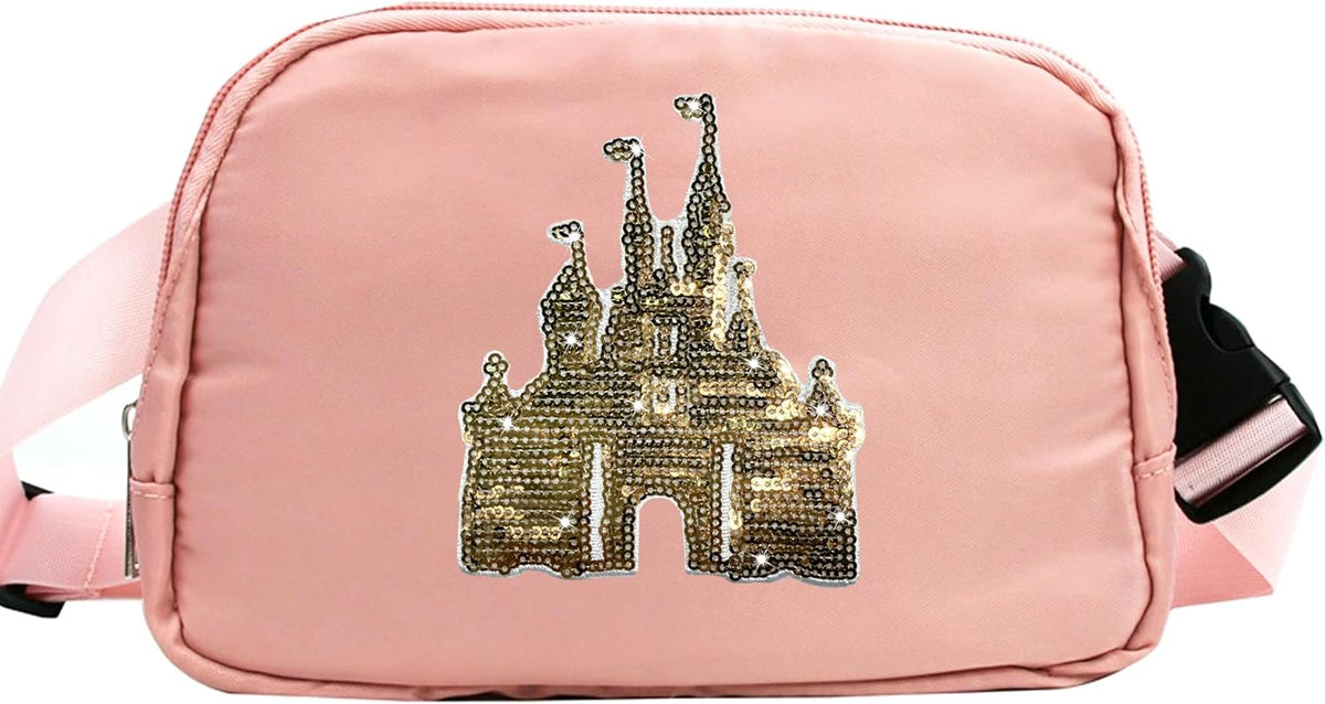 Magic Kingdom Sequin Belt Bag for Women Waterproof Waist Fanny Pack for Teen Girls Crossbody Bags for Traveling Jogging (pinkA)