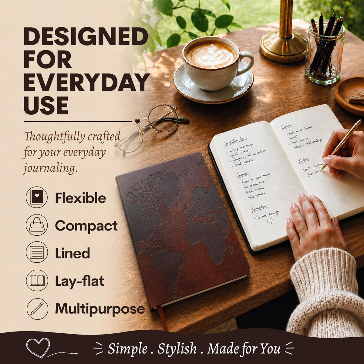 WORLD TRAVELER Eccolo 6x8 A5 Lined Journal - 256 Page Lay Flat Notebook
