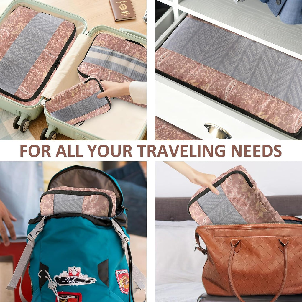 U+U 5 Set Packing Cubes, Travel Organizers with Shoe Bag (Paisley Pattern)