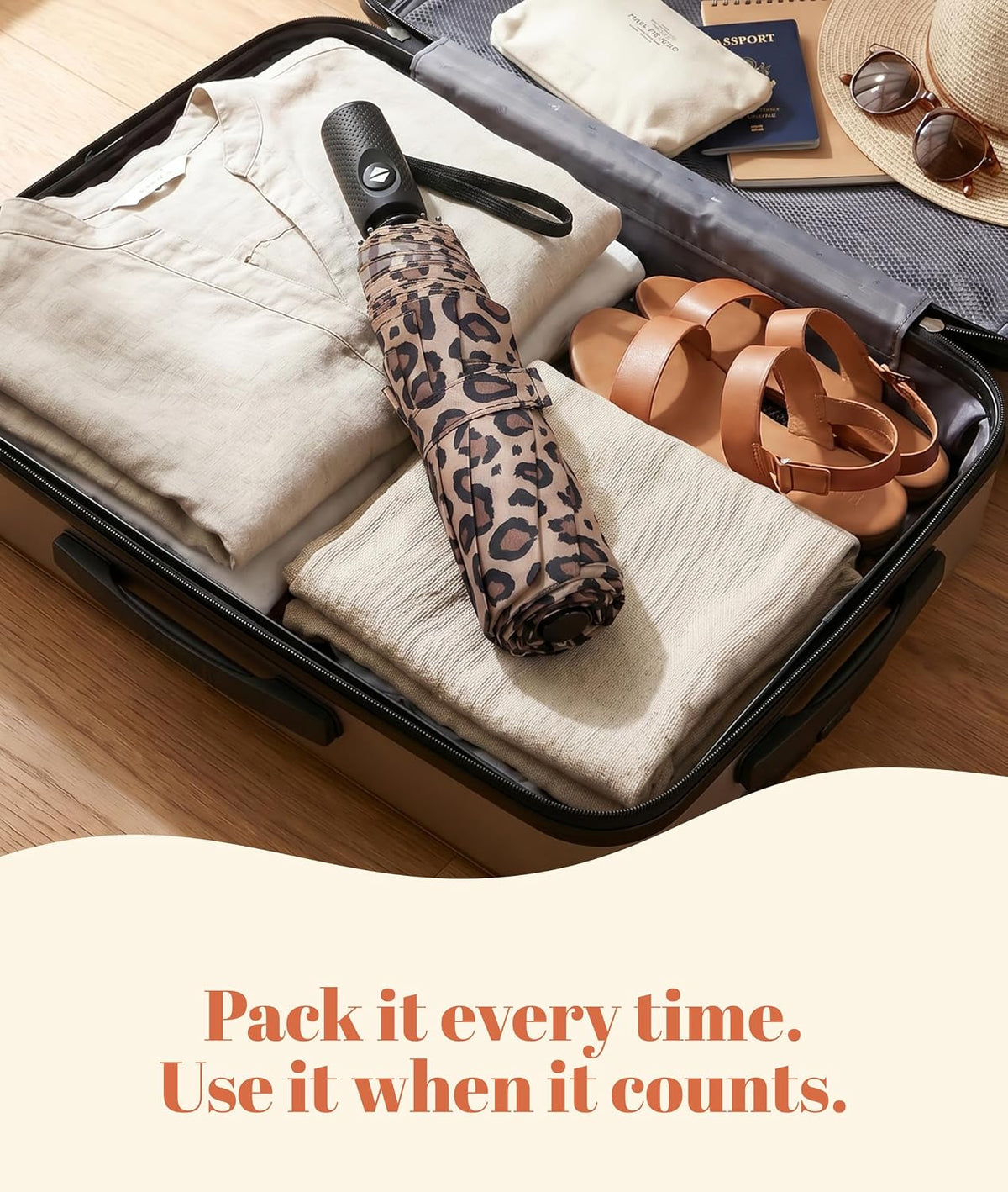 C&C California Compact Umbrella | Travel Umbrella Automatic Open and Close | Foldable Portable with Wrist Strap | Umbrellas for Rain