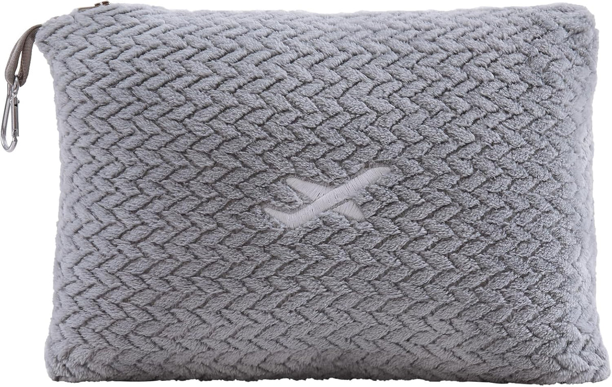 NEWCOSPLAY Travel Blanket with Storage Bag for Airplane Travel, Light Grey