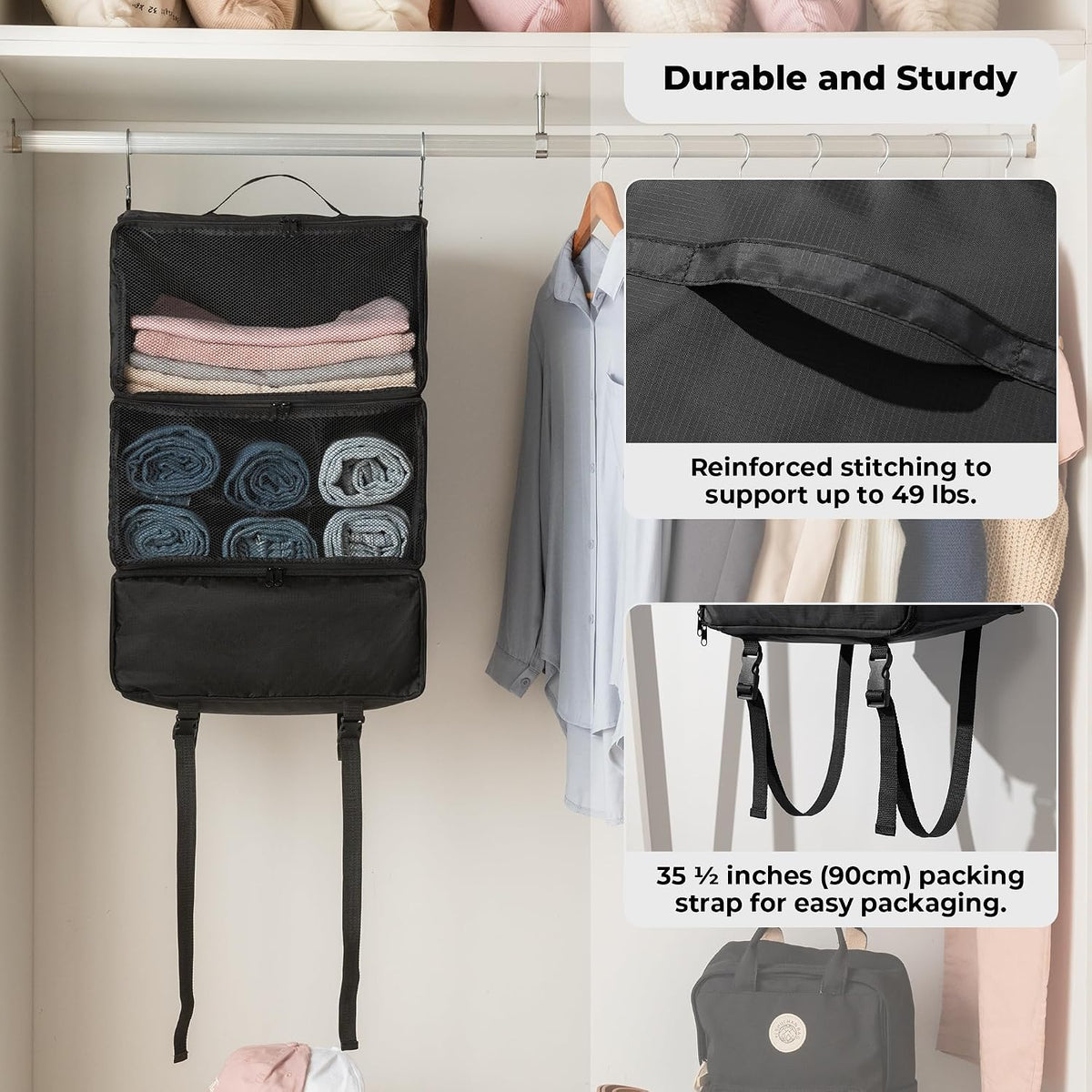 GRANNY SAYS Hanging Packing Cubes, Hanging Suitcase Organizer, XXL-Black