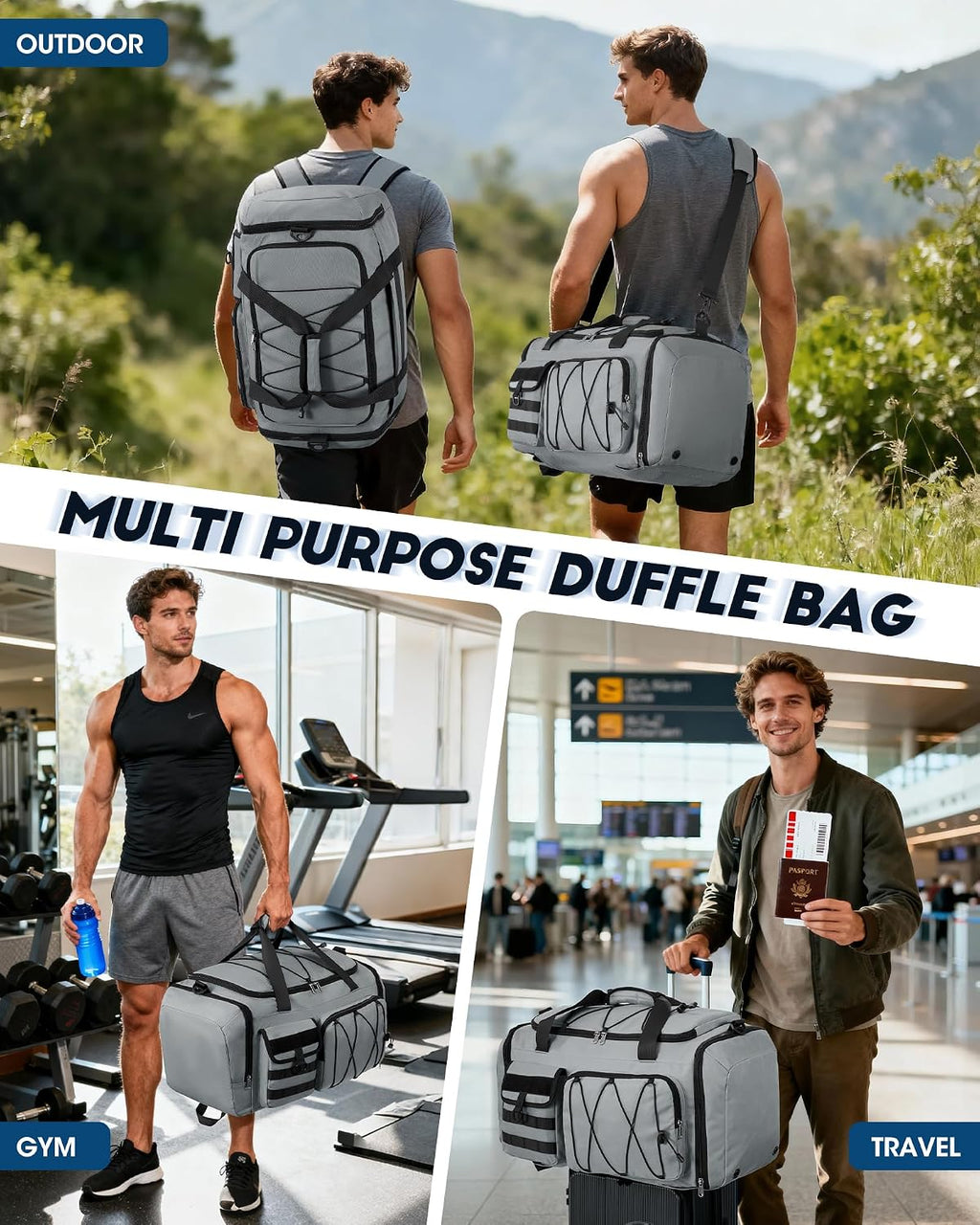 SDYSM Gym Bag for Men 45L, 3-in-1 Sports Duffel Bag with Shoe Compartment