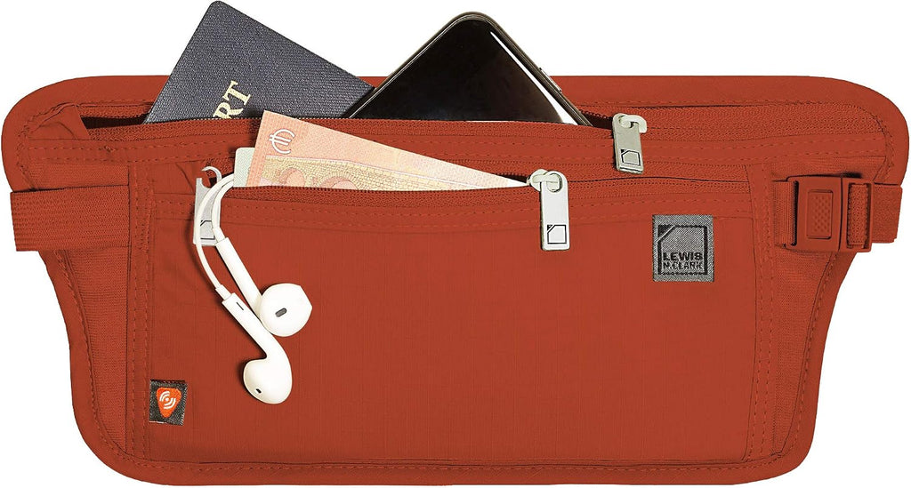 Lewis N. Clark Travel Money Belt Pouch, Slim RFID Blocking Anti Theft Waist Stash Pouches for Cash, Cards and Passport Holder