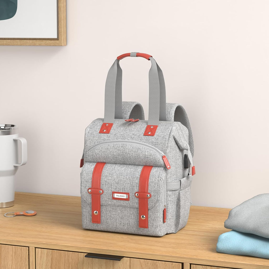 FALANKO Laptop Backpack for Women, Work Doctor Teacher Nurse Wide Open College School Student 17.3 Inch Laptops Bookbag Purse Travel RFID Computer Bag for Men Women Girls Grey