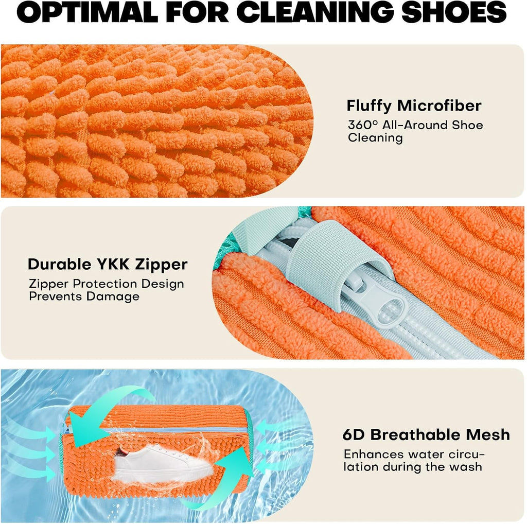 Shoe Washing Machine Bag: Laundry Shoe Bag for Washer and Dryer - 2pc Reusable Shoe Cleaning Bag for Sneaker Tennis Shoes Unstain Cleaner Kit(Orange 2 Pcs)