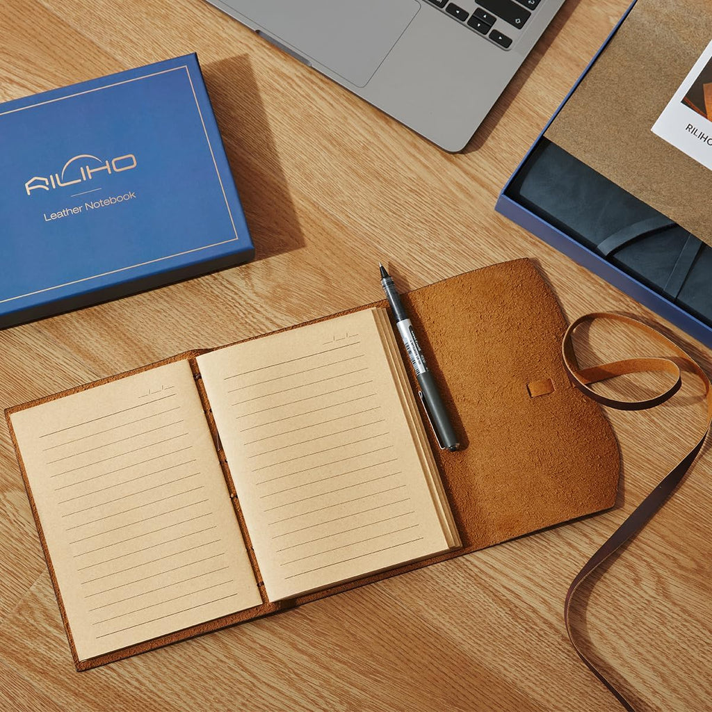 RILIHO Leather Journal Notepad, Small Notebook 4.8x6.5 Inches, Mini Journal, Retro Premium Planner, Lined Diary Vintage Style, Ideal for Women and Men, Artists, Travelers, Brown