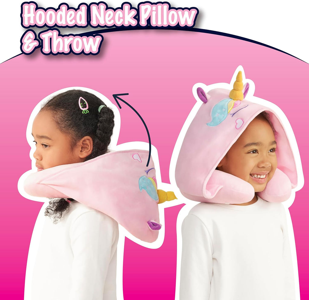B Kids 3D Animal Hooded Neck Pillow & Throw Set, Pink