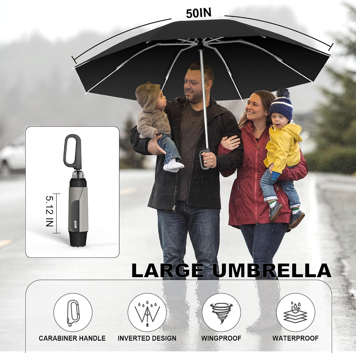 QWB Inverted Umbrella with Auto Open Close Windproof Compact Travel