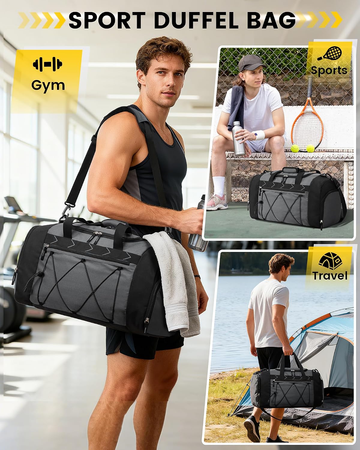 Vorspack 21 Inches Gym Bag for Men Women with Shoe Compartment - Grey