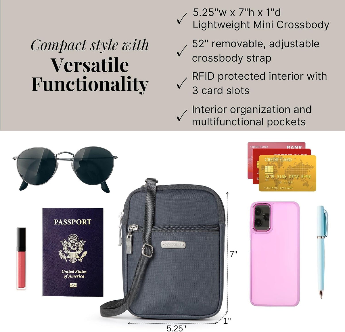 Baggallini Women's Essential Mini Crossbody Bag