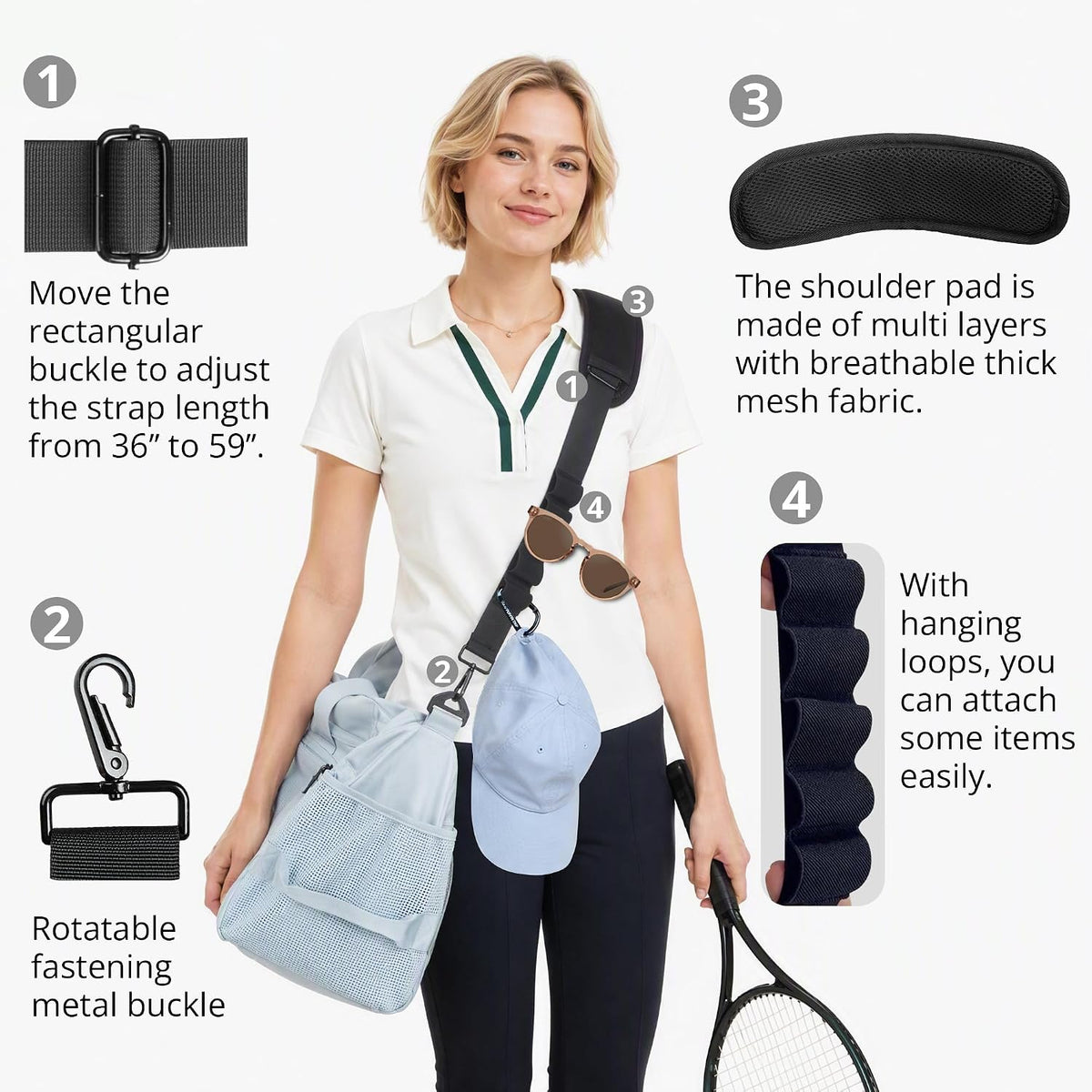 Shoulder Strap 59’’ Universal Adjustable Belt Strap Bag Strap with Loop