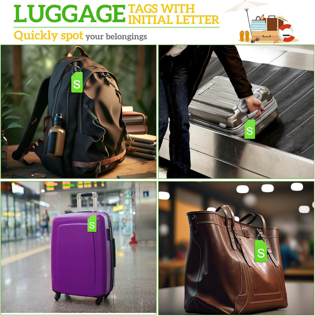 Sweetude 8 Pcs Luggage Tags Silicone Steel Loop, Letter S, Green