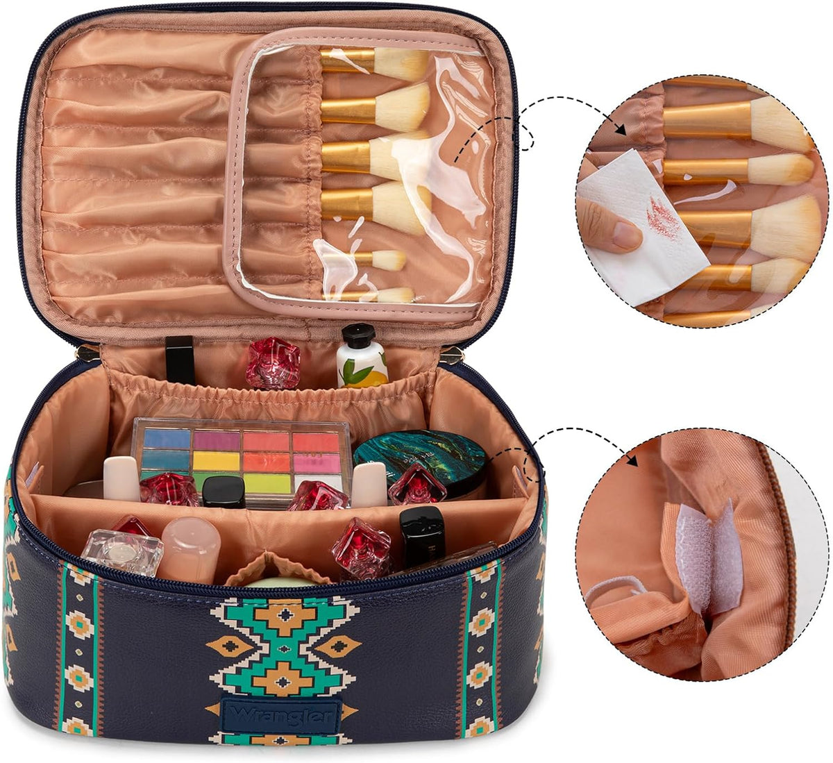 Wrangler Travel Makeup Bag 2pcs Set Cosmetic Bag with Makeup Brush Holder