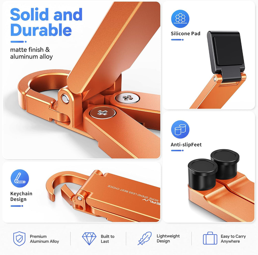 Portable Foldable Pocket Phone Stand with Keychain for Desk Travel（Orange）