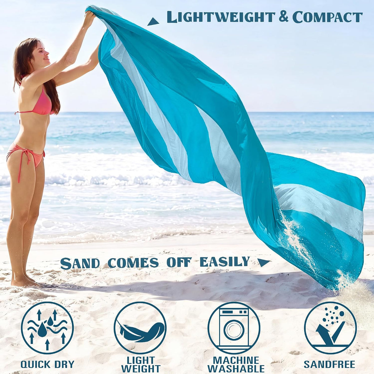 Beach Blanket Sandproof Waterproof Oversized 78"x81"/10'x9' Compact mat
