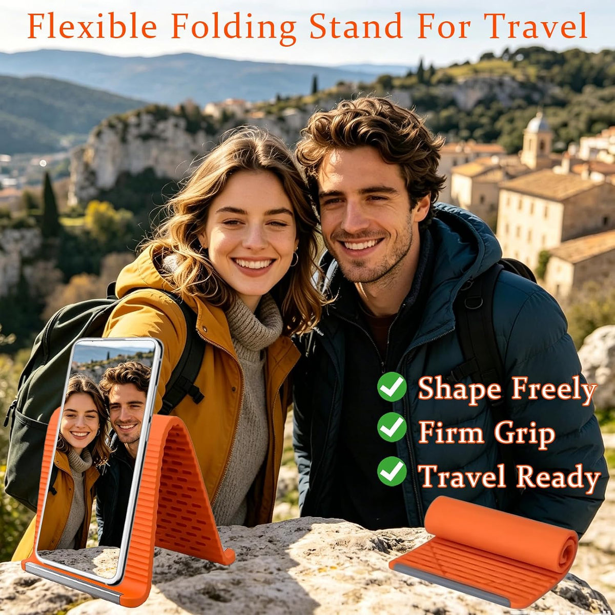 BADAO Airplane Phone Holder Travel,Foldable Silicone Aluminum Holder