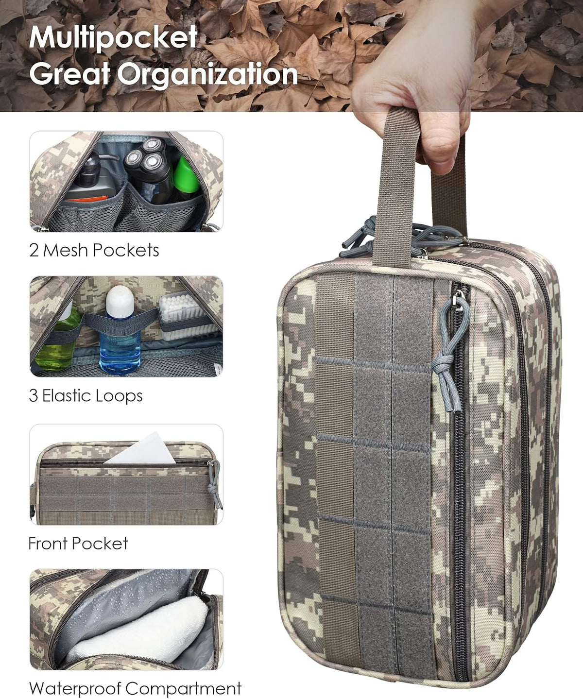 TACTICISM Toiletry Bag for Men - Tactical Dopp Kit for Travel, ACU Camo