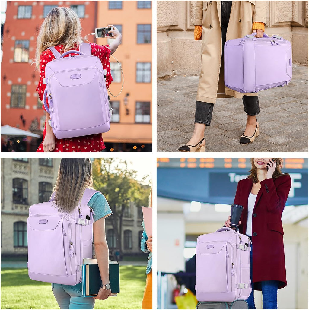 Carry on Backpack, 40L Flight Approved Large Travel Laptop Backpack, 17 Inch Water Resistant Luggage Computer Daypack College Weekender Overnight Bag for Men & Women, purple